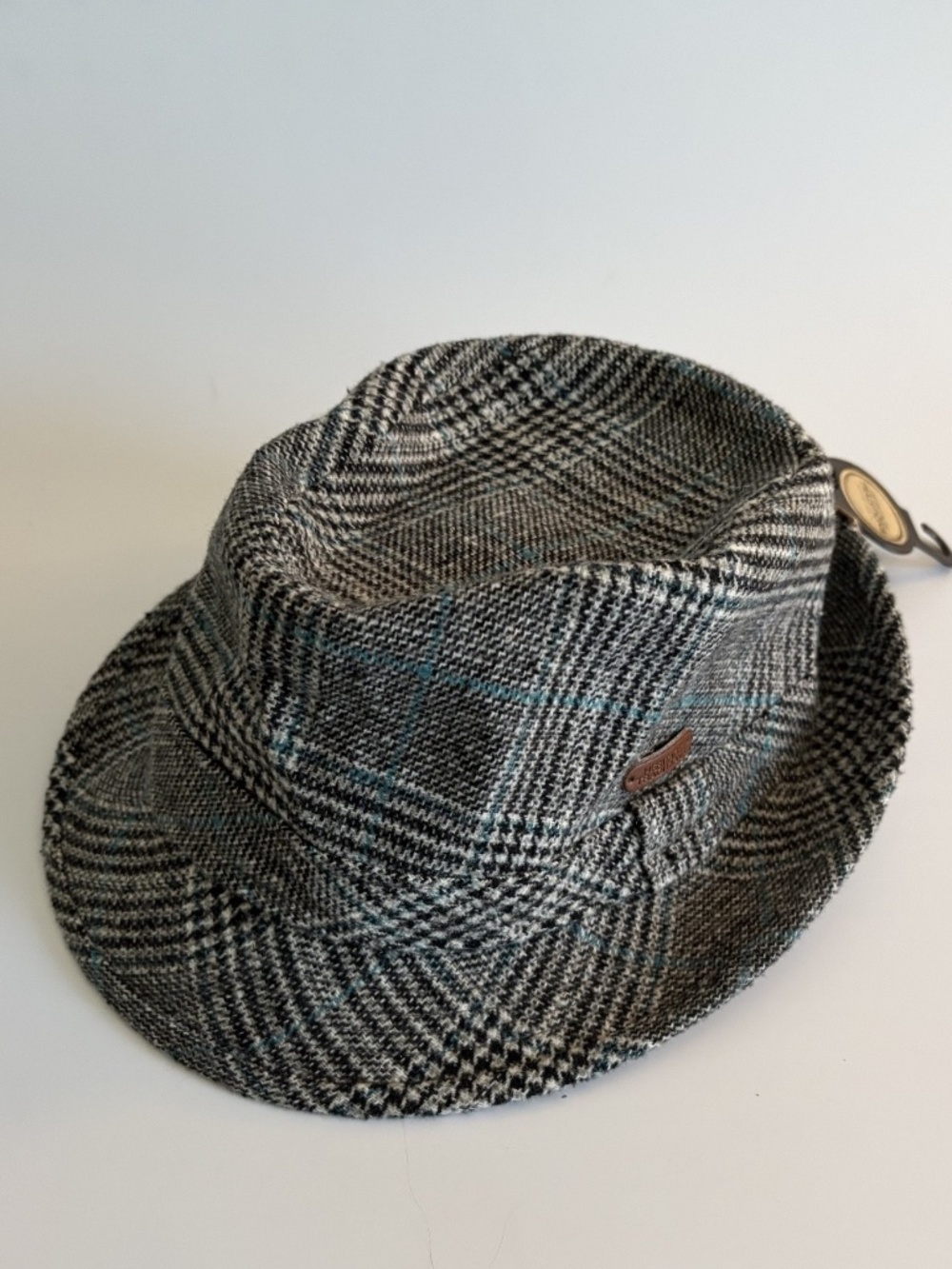 NEW Heritage Traditions Men's Tweed Fedora Hat Blue Gray Plaid Polyester Classic